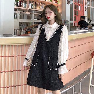 Mock Two-piece Tweed A-line Dress