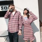 Couple Matching Long-sleeve Plaid Shirt / Sheath Dress / Short-sleeve T-shirt