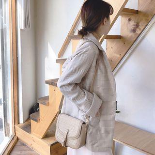 Glen-plaid Blazer Beige - One Size