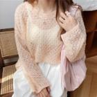 Pointelle Knit Sweater Orange Pink - One Size