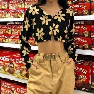 Floral Print Long-sleeve Cropped Cardigan