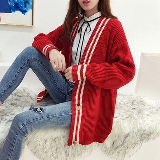 V-neck Contrast Trim Loose-fit Cardigan