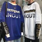 Couple-matching Mock Two-piece Lettering Sweater