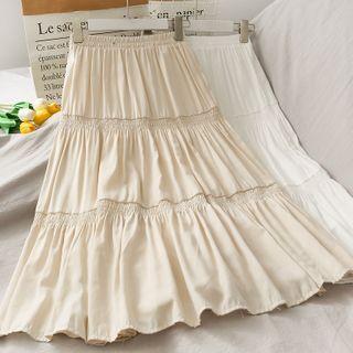 High-waist Smocked Midi Skirt