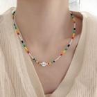 Smiley Beaded Necklace Necklace - 925 Silver - Smiley Face - Red & Yellow & Green - One Size