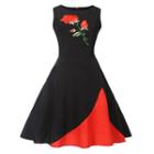 Rose Applique Sleeveless A-line Dress