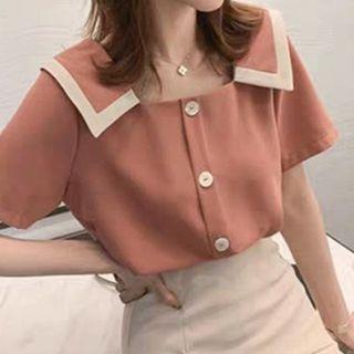 Short-sleeve Reversible Chiffon Blouse