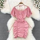 Short Sleeve Ruched Sheath Mini Dress