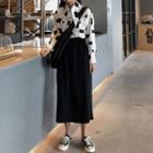 Animal Print Shirt / Slit-side Midi Skirt