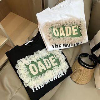 Short-sleeve Lettering Mesh Trim T-shirt