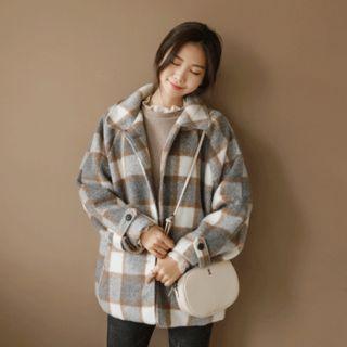 Plaid Wool Blend Loose-fit Jacket