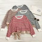 Color-block Striped Lace-up Long-sleeve Sweatshirt