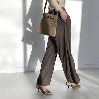 Band-waist Wide-leg Dress Pants Brown - One Size