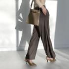 Band-waist Wide-leg Dress Pants Brown - One Size