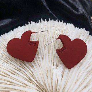 Lettering Heart Earring Heart - Red - One Size