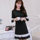 Color Panel Elbow Sleeve Dress
