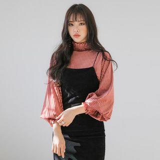 Smocked-neck Pleated Top