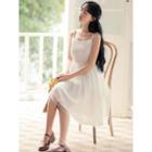 Faux Pearl Strap Lace A-line Dress