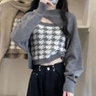 Set: Cropped Sweater + Houndstooth Knit Top