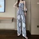Print Camisole Top / High-waist Print Wide-leg Pants As Figure - One Size