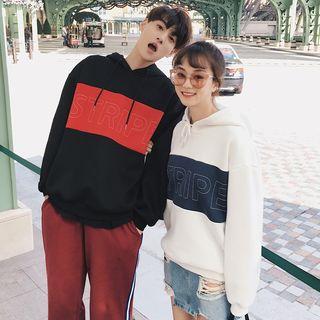 Color Panel Letter Embroidered Hoodie