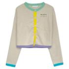 Long-sleeve Lettering Embroidered Knit Cardigan Almond - One Size