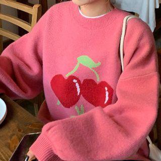Cherry Jacquard Sweater Pink - One Size