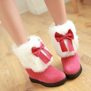 Faux Suede Ribbon Accent Hidden Wedge Booties