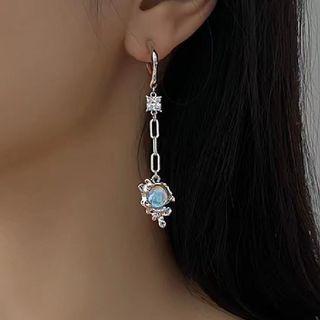 Rhinestone Drop Earring 1 Pair - Asymmetric - Silver - One Size
