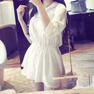 3/4-sleeve Buttoned A-line Chiffon Dress