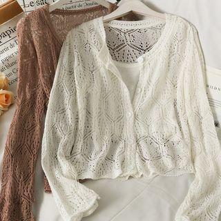 Set: Cropped Camisole Top + Eyelet Light Cardigan