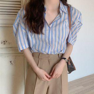 Short-sleeve Pinstriped Shirt Stripe - Blue - One Size