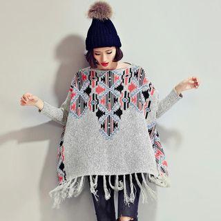 Tasseled Pattern Cape Sweater