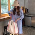 Long-sleeve Plaid Dress Plaid - Blue - One Size