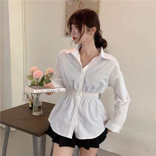 Long-sleeve Elastic-waist Plain Shirt