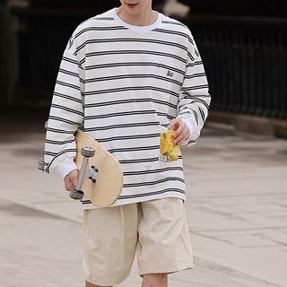 Couple Matching Round Neck Striped Sweatshirt