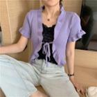 Short-sleeve Frill Trim Tie-waist Cardigan