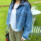 Dual-pocket Cropped Denim Jacket Blue - One Size