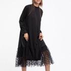 Mesh Panel Midi A-line Dress Black - One Size