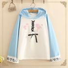 Floral Embroidery Japanese Character Hoodie