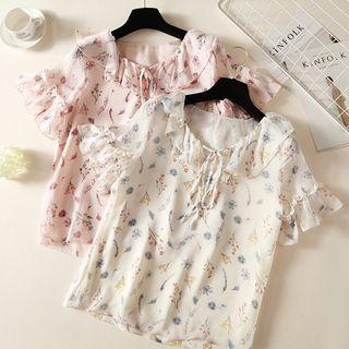 Lace-up Printed Short-sleeve Top
