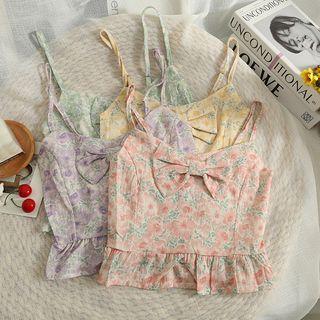 Ruffle-hem Floral Crop Top