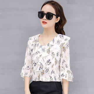 Floral Chiffon Elbow-sleeve Top