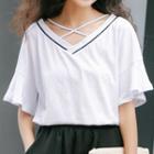 Cross Strap Contrast Trim Elbow Sleeve T-shirt