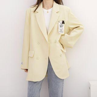 Double Breasted Lettering Blazer Beige - One Size