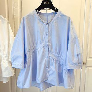 Puff-sleeve Asymmetrical Shirred Blouse