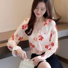 Flower Print Ruffled Chiffon Blouse