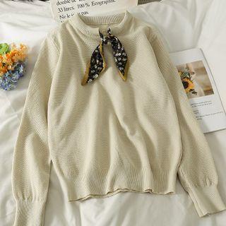 Printed Tie-neckline Loose Sweater