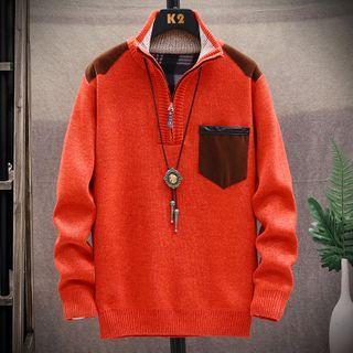 Contrast Color Half-zip Sweater