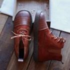 Color Panel Lace Up Ankle Boots